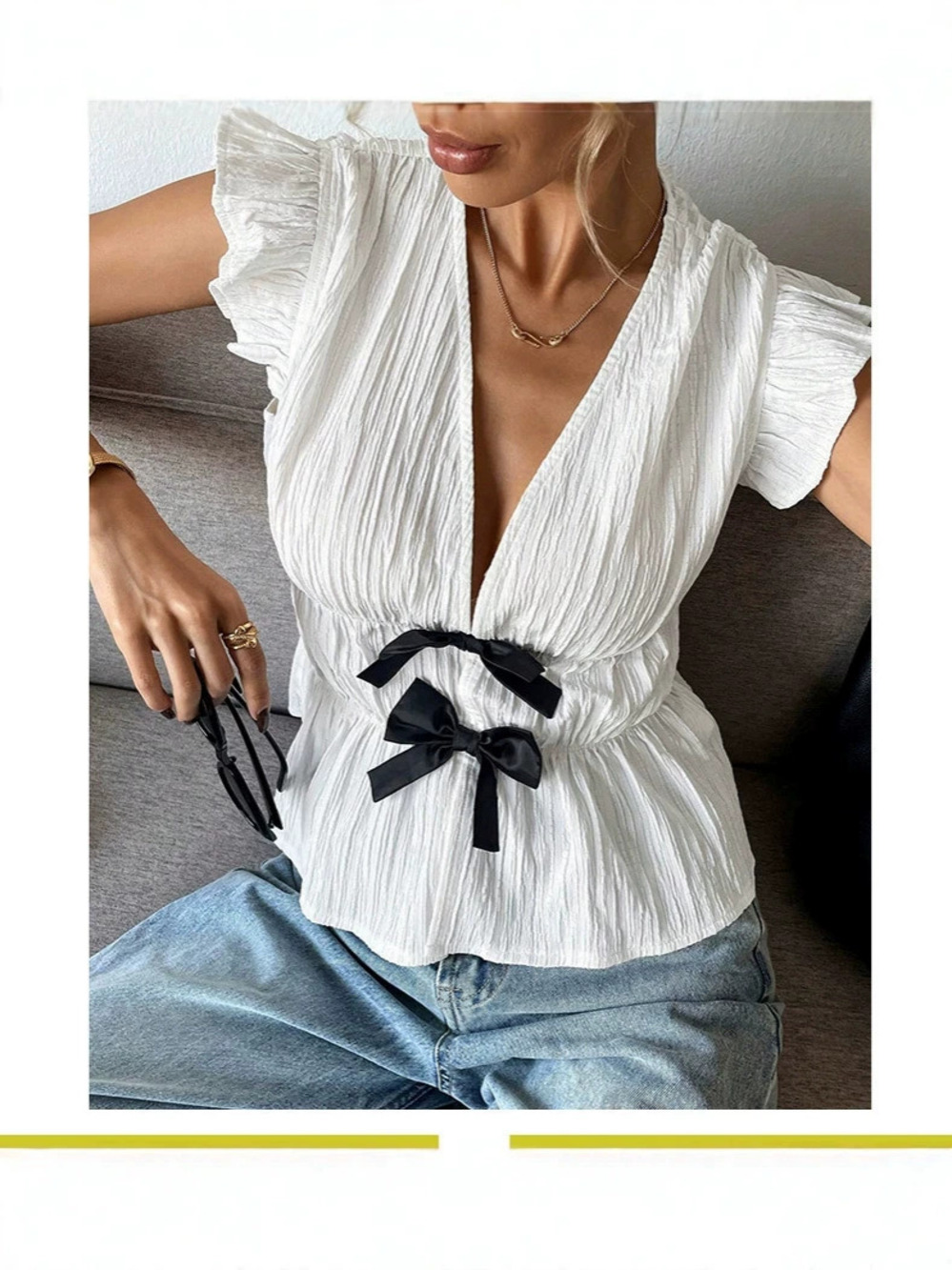ZARA Women Summer Resort Short Sleeve Bow Cardigan Blouse
